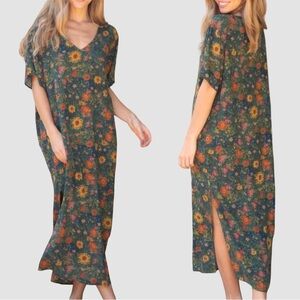 Natural Life Claire Maxi Floral Dress in Green Multi | XL